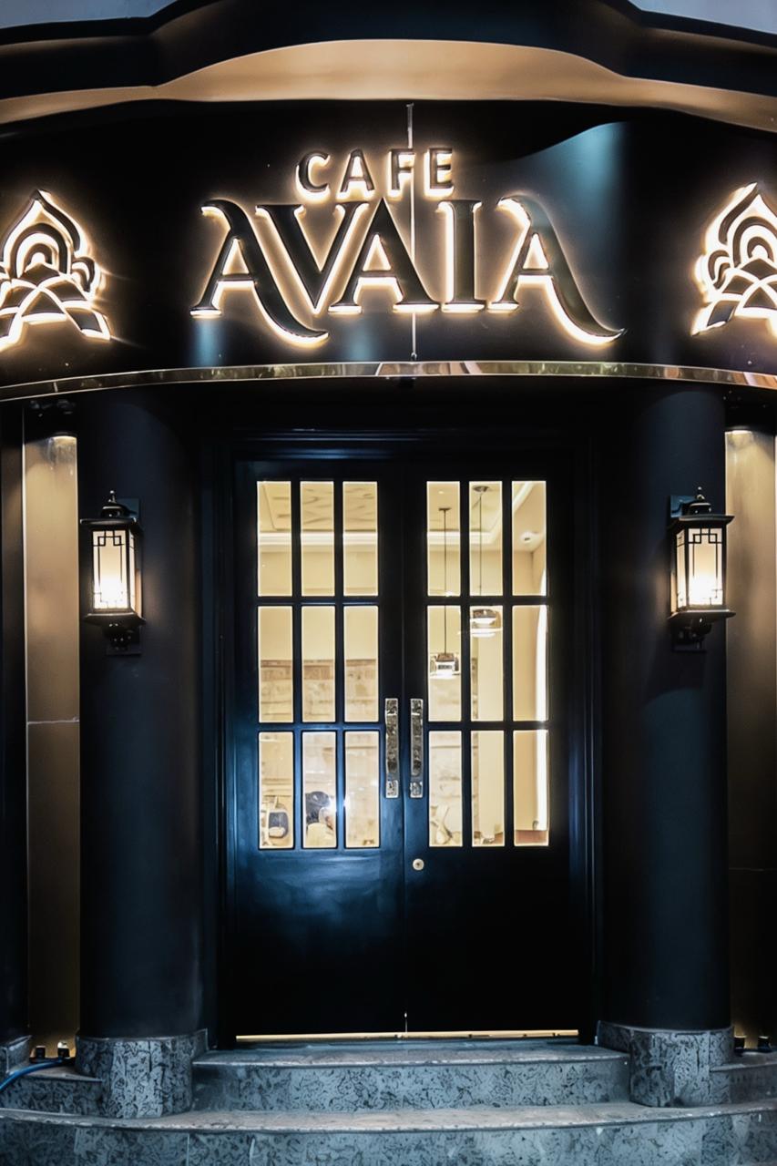 Greek-themed ambience at Cafe Avaia, Park Circus