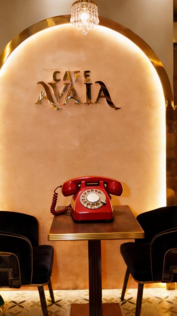 Cafe Avaia interior at a Greek-themed Park Circus cafe in Kolkata